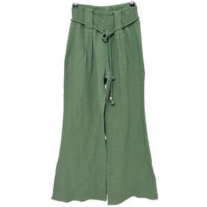 Banjara Green Gauze Wide Leg Pants Size XS High Waist Tie Waist Boho Lightweight